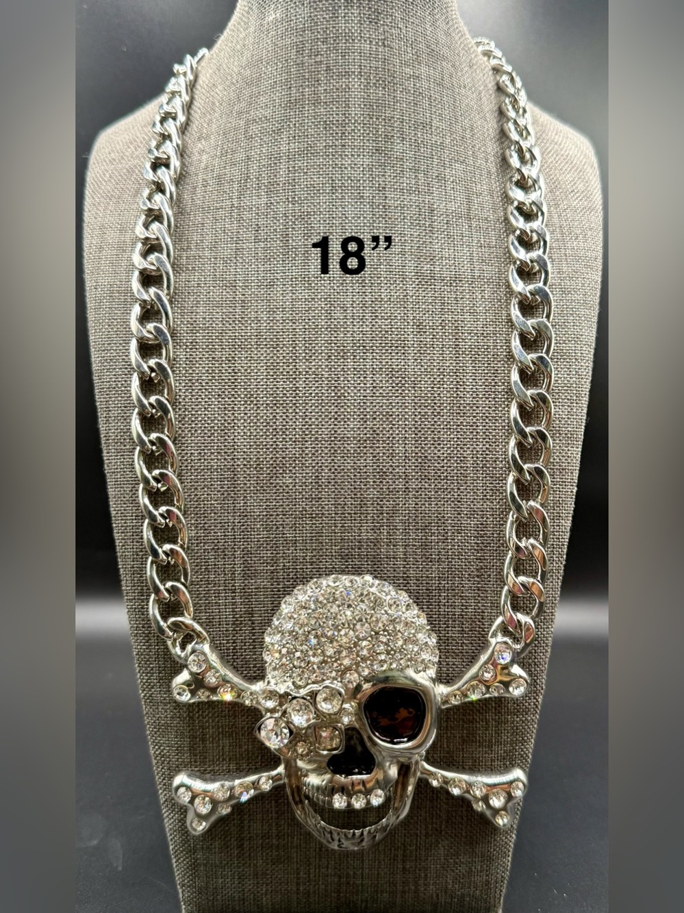 Crystal Skull Pendant Necklace - Silver Tone